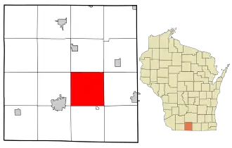 Location in Green County and the state of Wisconsin.