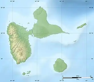 A map of Guadeloupe is shown, with the Guadeloupe Passage labeled in the water north of Guadeloupe.