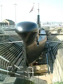 HMS Ocelot in drydock at Chatham Historic Dockyard