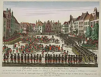 Parade of the exercitiegenootschappen and auxiliary troops in Utrecht on September 2, 1787.