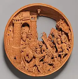 Half of a prayer bead with Jesus carrying the Cross, interior view. Metropolitan Museum of Art, New York.