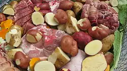 Raw meat and vegetables