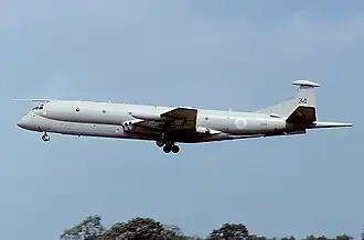 Hawker Siddeley Nimrod with salmon pink and pale blue low-visibility roundels