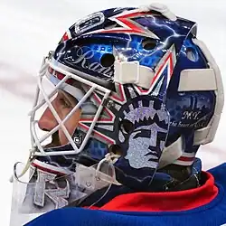 Henrik Lundqvist's mask featuring the Statue of Liberty