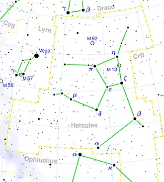 M13 is in the "armpit" of the constellation Hercules.
