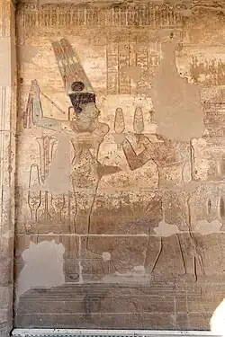 Relief showing Darius I offering lettuces to Amun, in the Temple of Hibis (Kharga Oasis, Egypt)