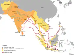 Image 12Hinduism expansion in Asia, from its heartland in Indian Subcontinent, to the rest of Asia, especially Southeast Asia, started circa 1st century marked with the establishment of early Hindu settlements and polities in Southeast Asia. (from History of Asia)
