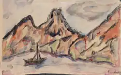 Landskab fra Sandøy, Norge by Holcha Krake, watercolor on paper, c.1935–1937