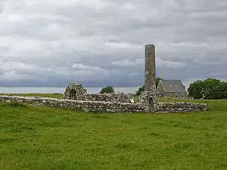 St. Brigid's church and St. Caimin's church and tower on Holy Island