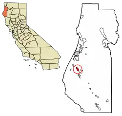Location of Fortuna in Humboldt County, California