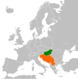 Map indicating locations of Hungary and Yugoslavia
