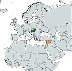 Map indicating locations of Hungary and Syria