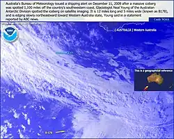NOAA satellite image of Iceberg B-17B, December 11, 2009.