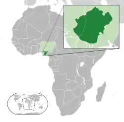 Location of Igboland (dark green) – in Africa (green & dark grey) – in Nigeria (green)