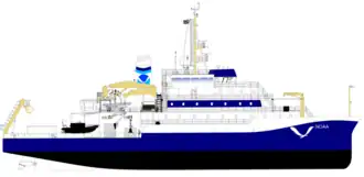 Illustration of NOAAS Discoverer from starboard side.