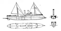 A black and white sketch of a ship's blueprint