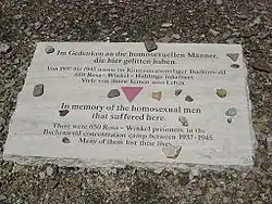 Pink triangle (Rosa Winkel in German) memorial for gay men killed at Buchenwald