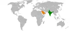 Map indicating locations of India and Saudi Arabia