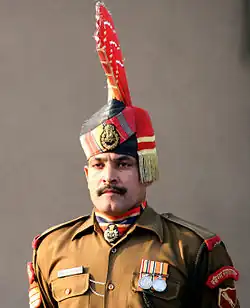 Sentry from the Indian Border Security Force, wearing a striped cravat