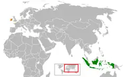 Map indicating locations of Indonesia and Ireland