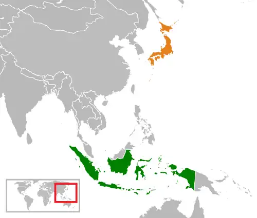 Map indicating locations of Indonesia and Japan