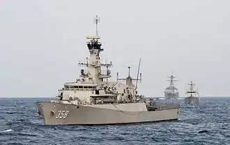 Indonesian corvette KRI John Lie (358) at sea in August 2015