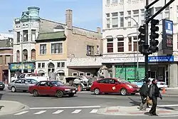 Intersection of Division Street, Ashland Avenue, and Milwaukee Avenue in West Town.