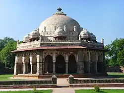 Mausoleum of Isa Khan Niazi a renowned general of Sher Shah Suri near the Mughal Emperor Humayun's Tomb complex in Delhi 1547–1548&nbsp;CE. An inscription on a red sandstone slab says Masnad Ali Isa Khan, son of Niaz Aghwan, the Chief chamberlain.