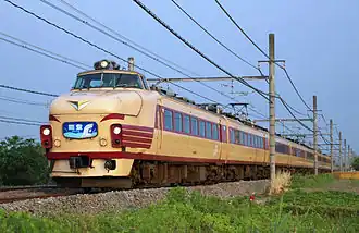 Noto service formed of JR West "bonnet-style" 489 series EMU in May 2007