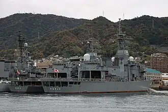 JS Kurobe and JS Tenryū at Kure Naval Base on 23 November 2016.