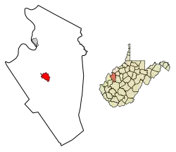 Location of Ripley in Jackson County, West Virginia.