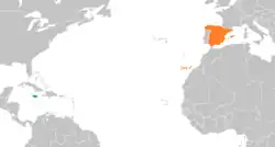 Map indicating locations of Jamaica and Spain
