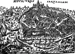 Signed veduta of Jerusalem, ca 1606 for book Putování