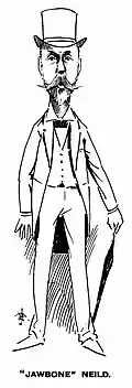 Cartoon of John 'Jawbone' Neild by John Henry Chinner, published in Quiz and the Lantern, 14 May 1896.