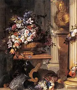 Flowers in a Gold Vase, Bust of Louis XIV, Horn of Plenty and Armour. Jean-Baptiste Belin de Fontenay the Elder.