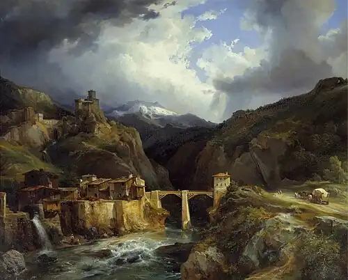 Village and Bridge of Crevola by Jean-Charles-Joseph Rémond