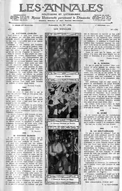 Jean Metzinger, 1910–11, Paysage (whereabouts unknown); Gino Severini, 1911, La danseuse obsedante; Albert Gleizes, 1912, l'Homme au Balcon, Man on a Balcony (Portrait of Dr. Théo Morinaud). Published in Les Annales politiques et littéraires, Sommaire du n. 1536, décembre 1912