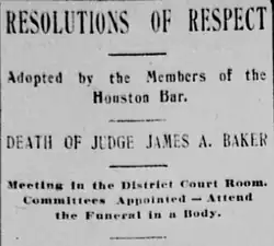 Newspaper clipping with headline announcing Baker's death