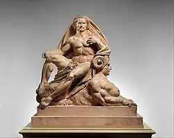 Jupiter and the Sphinx; 1868; tinted plaster; 116.8 cm × 112.1 cm × 60.3 cm (3 ft 10 in × 3 ft 8+1⁄4 in × 1 ft 11+3⁄4 in); Metropolitan Museum of Art