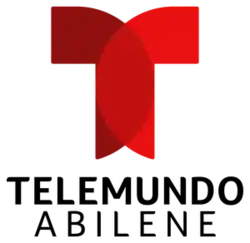 The Telemundo logo, two overlapping curved shapes forming a red "T", and on two lines below, the words "Telemundo" and "Abilene"