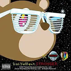 "Stronger" artwork displaying Dropout Bear with West's glasses