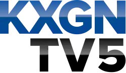 Two lines of text: "KXGN" in blue above "TV5" in black, both in a sans serif.