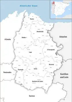 Map of the province of Lugo with its municipalities