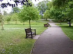Paths and benches near main open area
