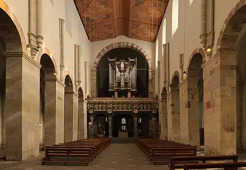 Nave, view to the east to the rood screen in front of the crossing