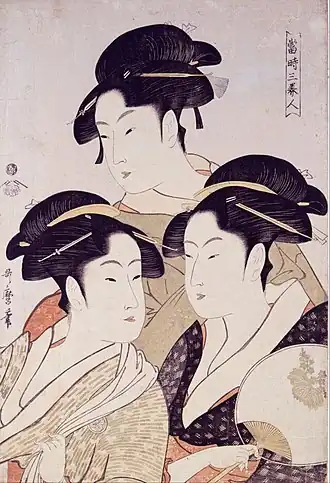 Three Beauties of the Present Day Utamaro, c. 1793