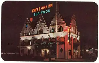 Postcard showing Knife and Fork Inn, circa 1975
