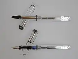 Lamy Vista rollerball pen (top) and Lamy Vista fountain pen.