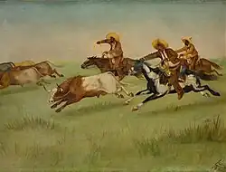 Lassoing or roping a bull by the horns.