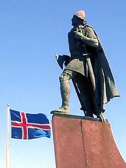 Leif Eriksson Memorial (1929–1932), Reykjavík, Iceland. This statue is at the front of the Hallgrímskirkja. There is a copy of this statue in Newport News, Virginia, USA.[88]